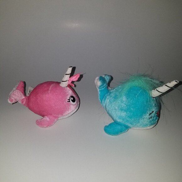 2 Narwhal Plush Lot Blue Pink Ocean Stuffed Animal Lot Ideal Toy Direct Small 4" - Picture 5 of 9